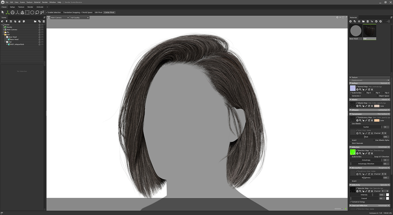 Rendering hair in marmoset